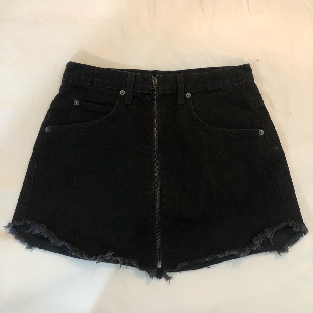 Carmar black denim zip up skirt